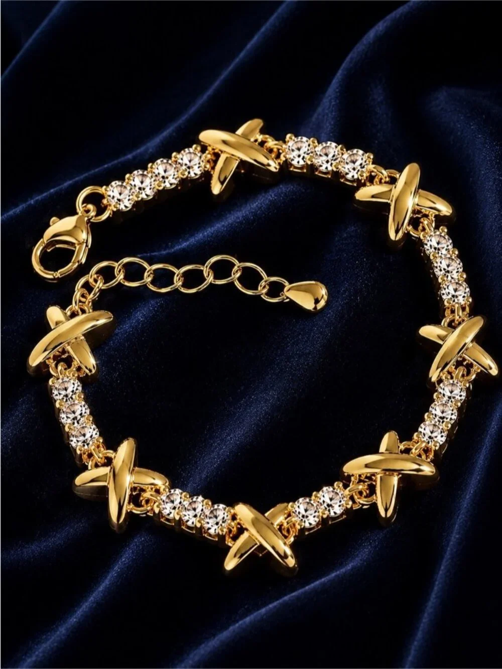 Luxury Gold tone X-Link Crystal Bracelet